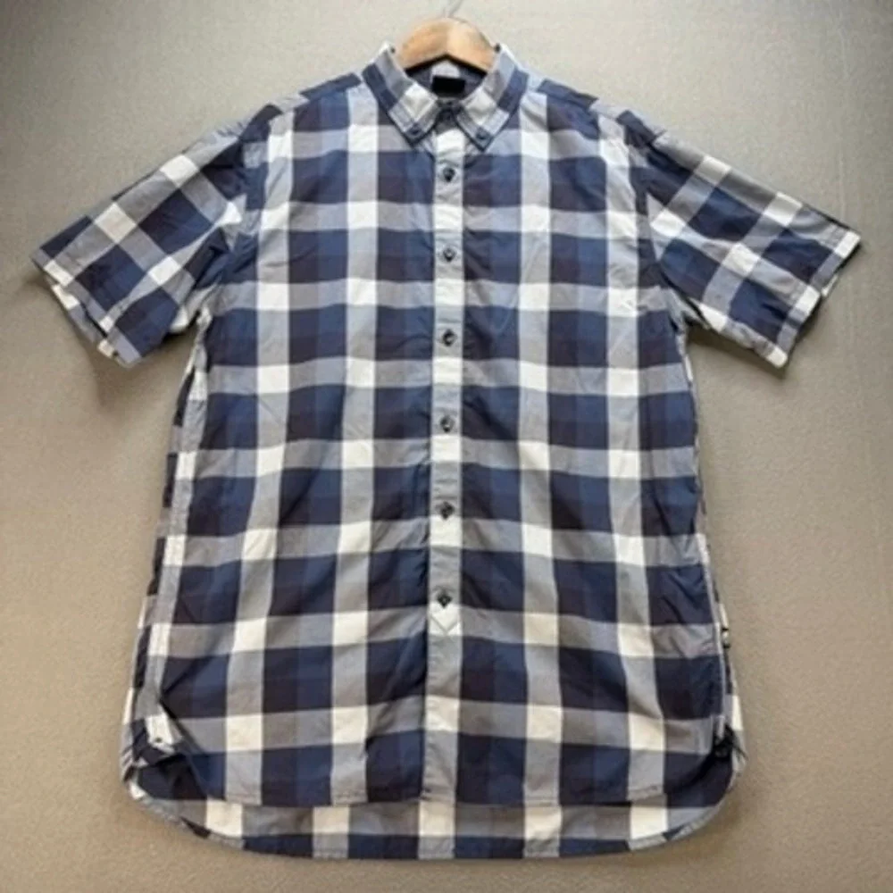 The North Face Shirt Short Sleeve Button Down Regular Fit Large Blue Plaid Nylon